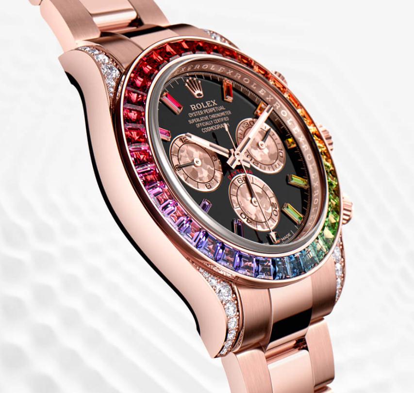 Colorful gems are quite beautiful in Rolex copy watches for sale.