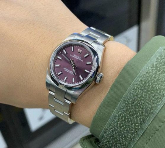 Present For 10th Wedding Anniversary - UK Rolex Oyster Perpetual Replica Watch With Red Grape Dial