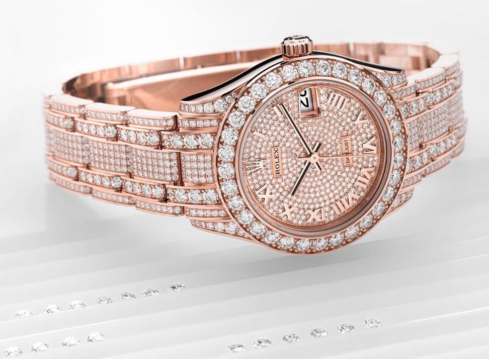 The luxury copy watches are made from 18ct everose gold and diamonds.