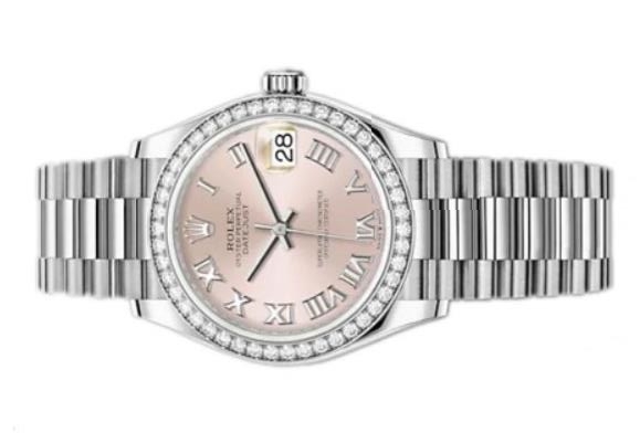 The pink dial fake watch has Roman numerals.