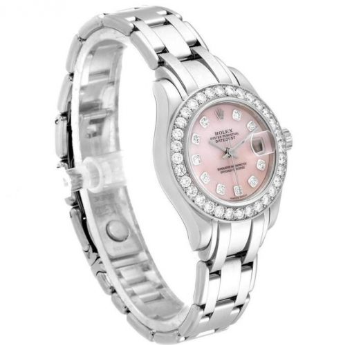The high-quality replica watch has a pink dial.